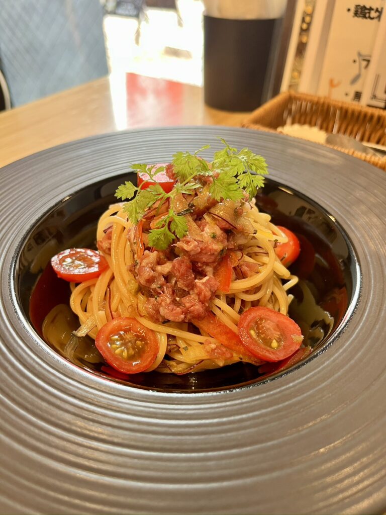 馬BOUZUレシピ公開【トロユッケの冷製和風パスタ】